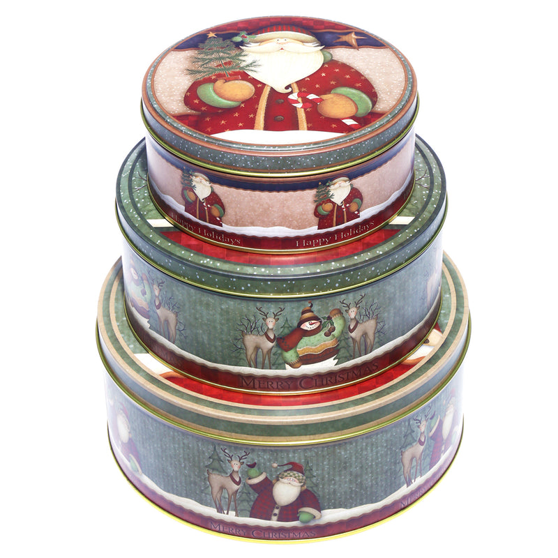 Santa & Reindeer Round Storage Box (Set of 3)