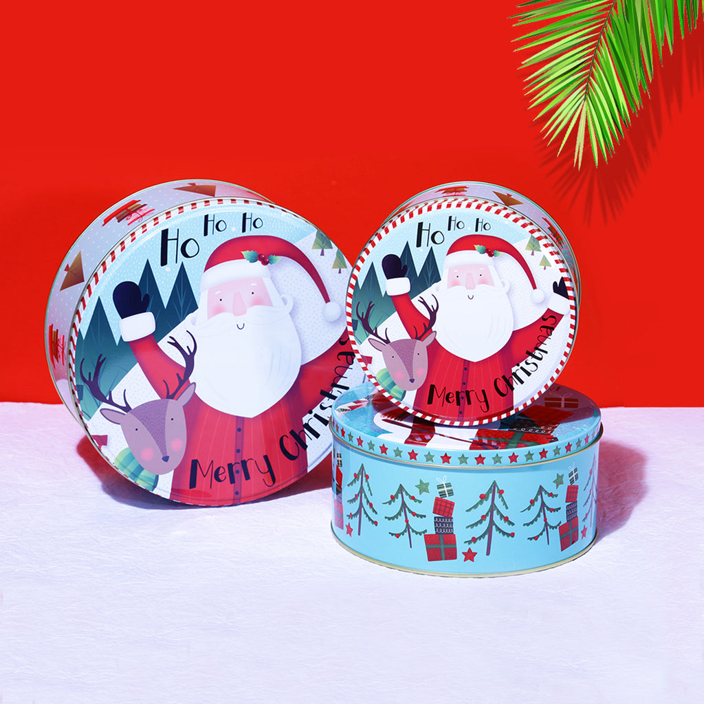 Joyful Santa Round Storage Box (Set of 3)