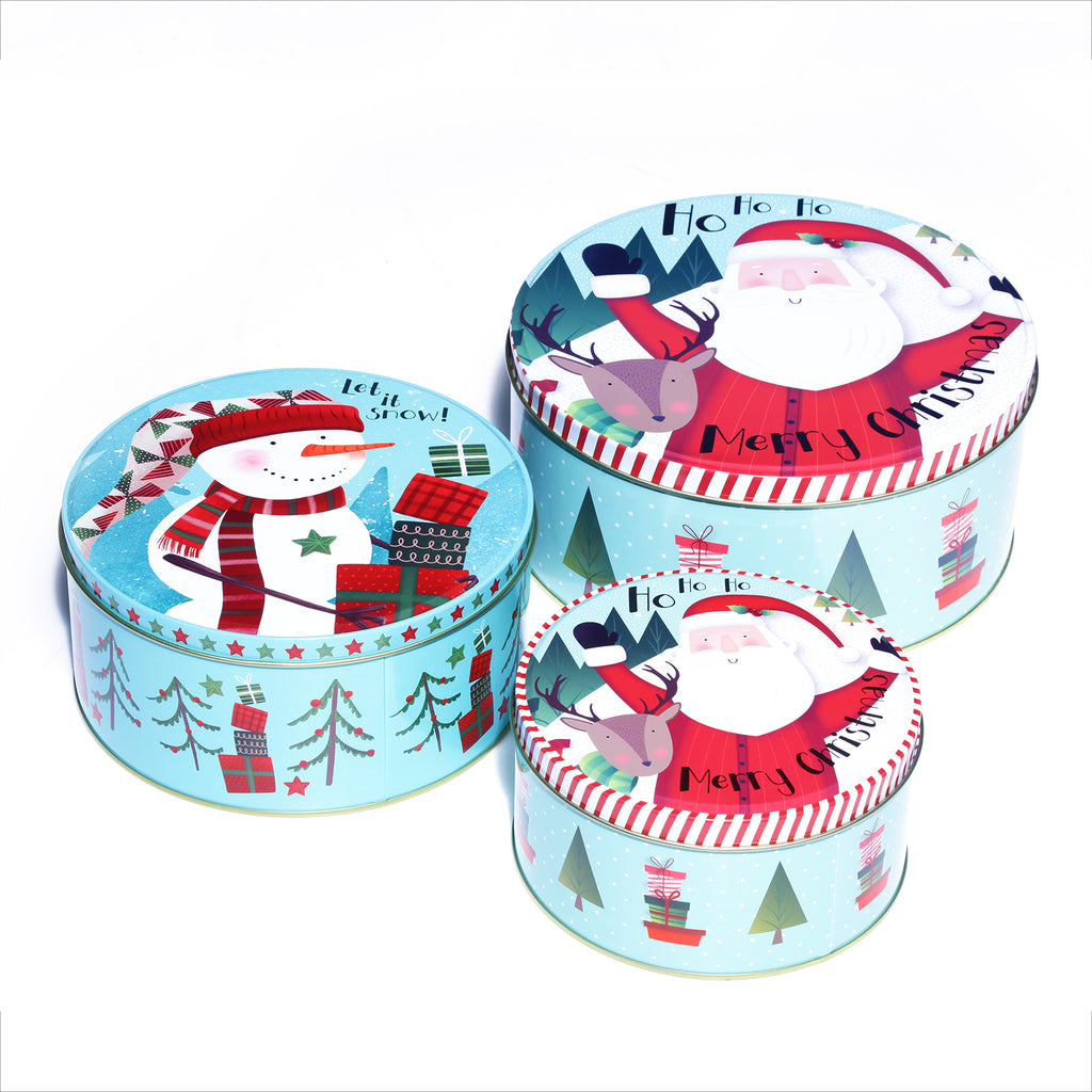 Joyful Santa Round Storage Box (Set of 3)