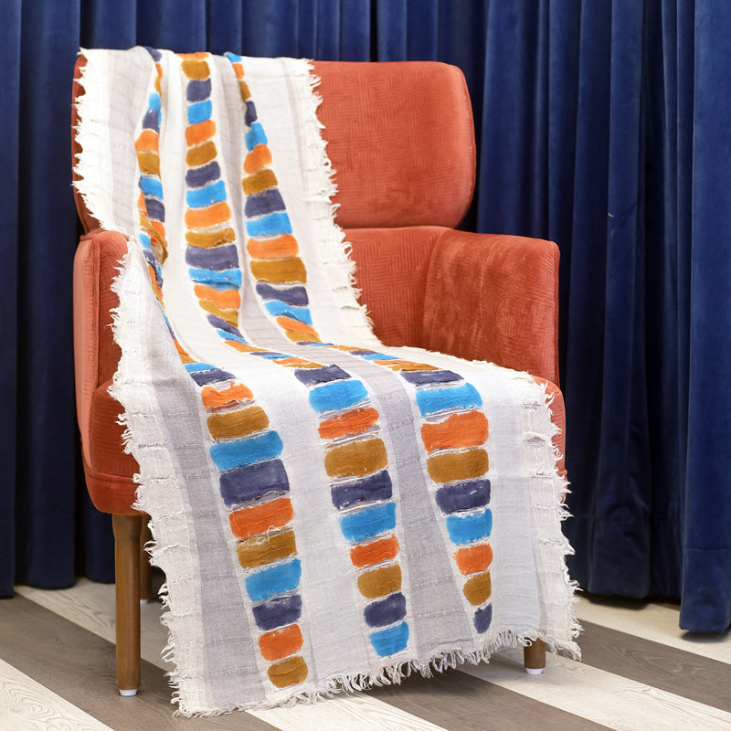 Hand Painted Abstract Pure Wool Stole - Grey