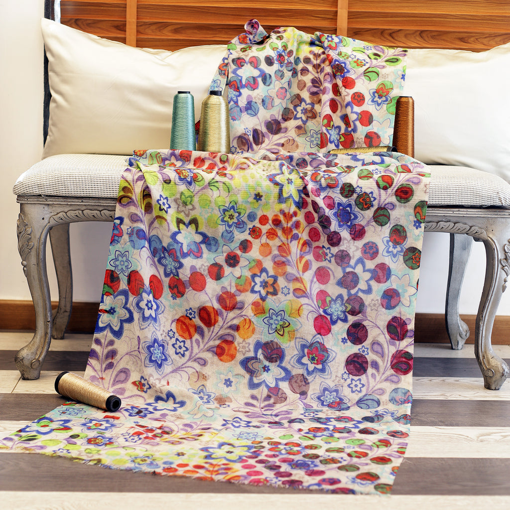 Bright Floral Print Wool Scarf