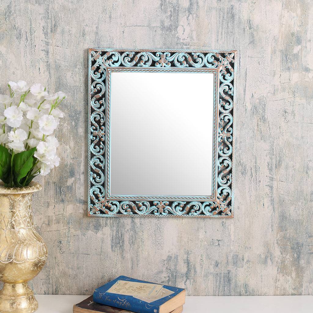 Large Rectangle  Vintage Blue Border Mirror