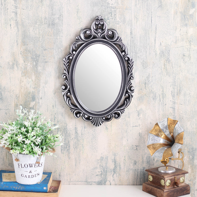 Silver Oval Abstract Border Mirror