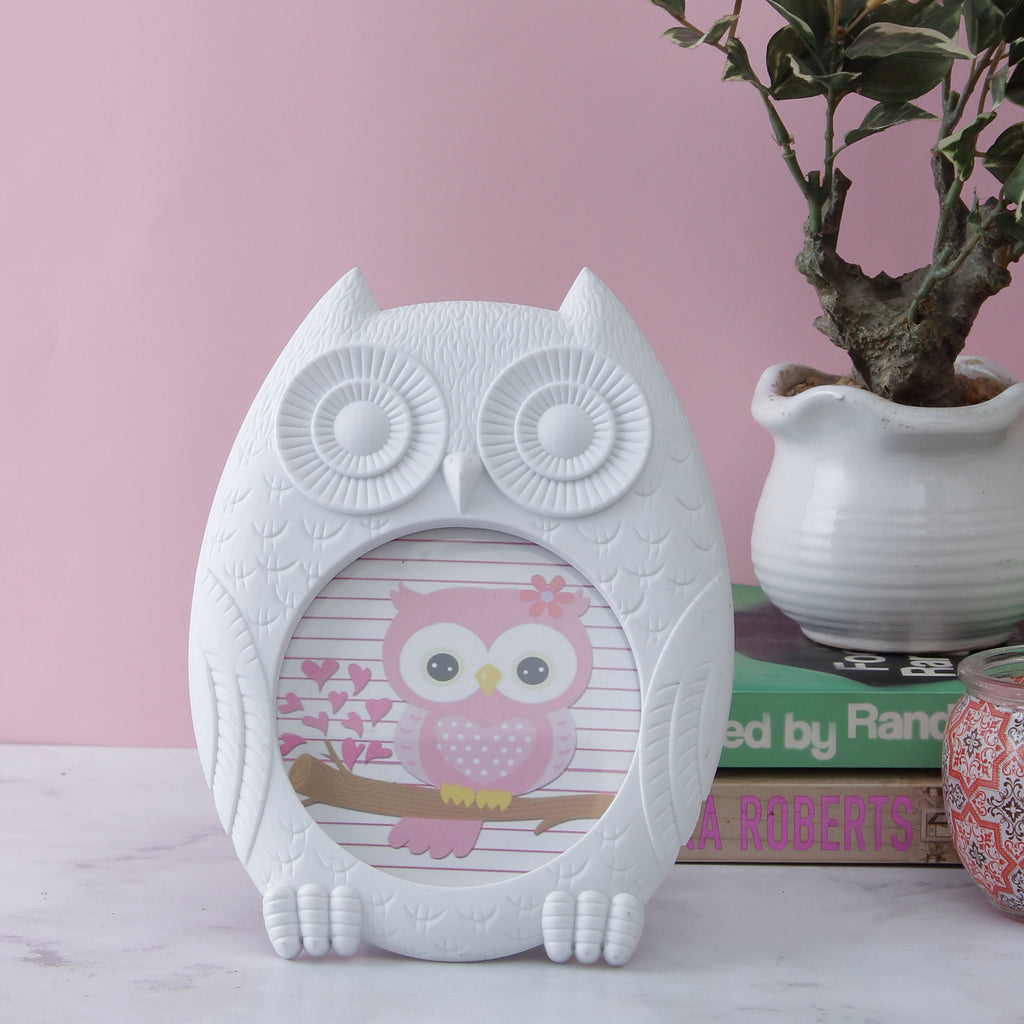 White Owl Round Photo Frame