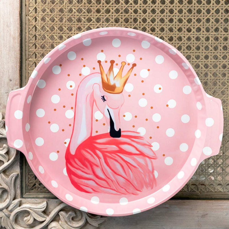 Pink Polka Dot Flamingo Metal Tin Tray
